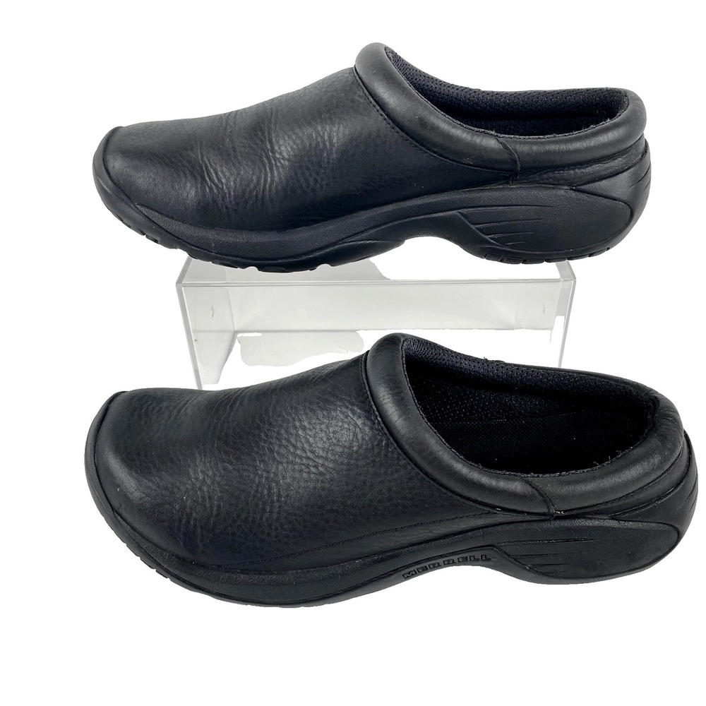 Merrell Black Slip-On Leather Clog Loafers